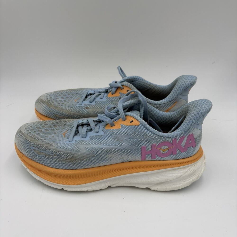 Hoka Clifton 9 Women’s Size 7.5 B Icey Blue And Orange Running Sneakers Used